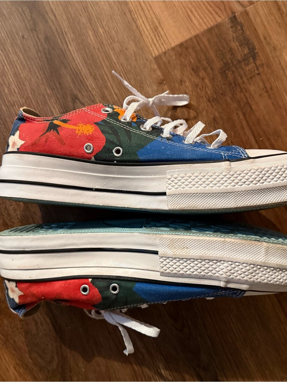 Converse Blue and White Low Top Canvas Sneakers with Multicolor Panels - Picture 7 of 9